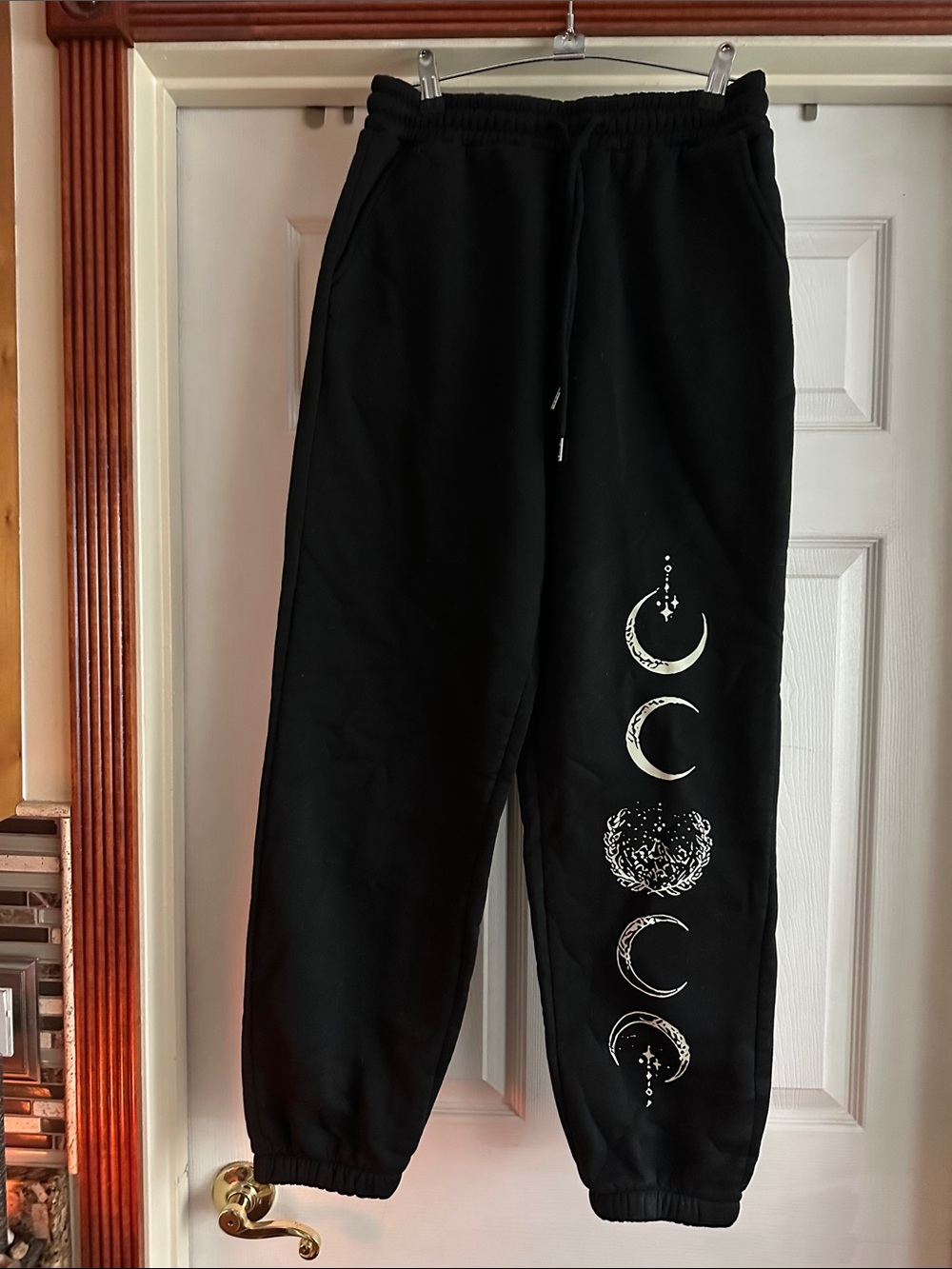 Black Jogger Sweatpants with White Moon Phase Print